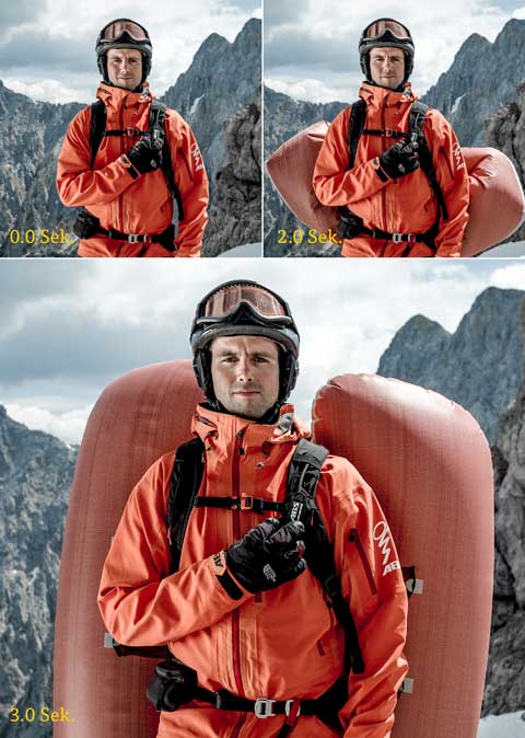 So öffnet sich der Lawinenairbag Lawinenairbag